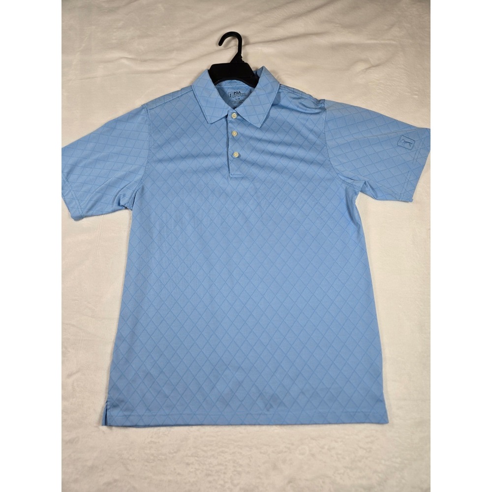 PGA Tour Mens Light Blue Diamond Textured Performance Polo Shirt Size Large
